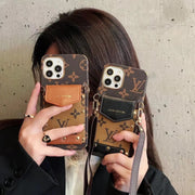 Looopix iPhone 12 - 15 Pro Max Leather Case With Louis Vuitton Phone Case Crossbody Lanyard Card