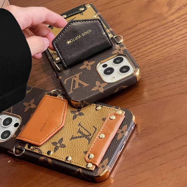 Looopix iPhone 12 - 15 Pro Max Leather Case With Louis Vuitton Phone Case Crossbody Lanyard Card