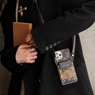 Looopix iPhone 12 - 15 Pro Max Leather Case With Louis Vuitton Phone Case Crossbody Lanyard Card