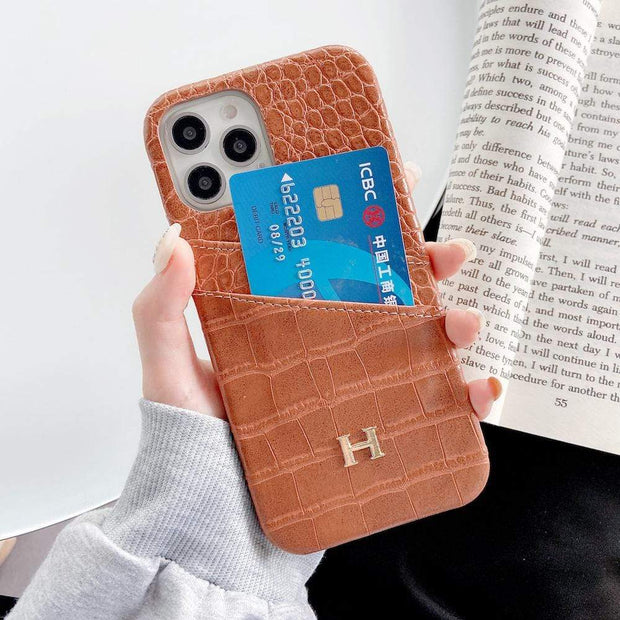 Looopix Leather Hermes iphone Case With Double Card Holder