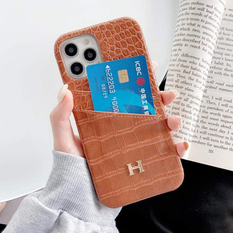 Looopix Leather Hermes iphone Case With Double Card Holder