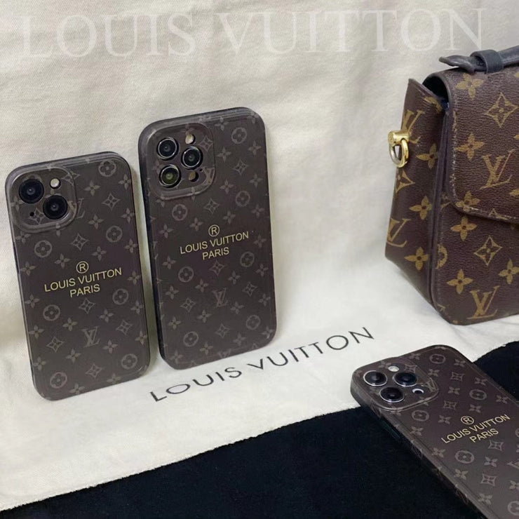 Looopix Louis Vuitton Classic Monogram iPhone Cases with Gold Branding