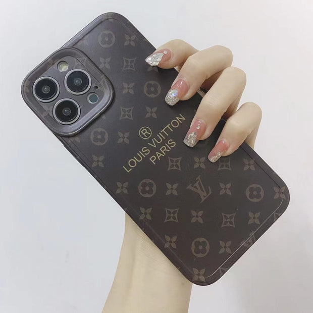 Looopix Louis Vuitton Classic Monogram iPhone Cases with Gold Branding