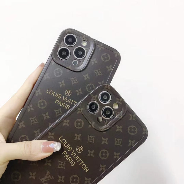 Looopix Louis Vuitton Classic Monogram iPhone Cases with Gold Branding