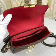 Looopix Louis Vuitton Damier Ebene Canvas Chain Handle Handbag with Red Interior