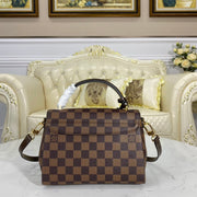 Looopix Louis Vuitton Damier Ebene Canvas Chain Handle Handbag with Red Interior