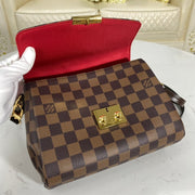 Looopix Louis Vuitton Damier Ebene Canvas Chain Handle Handbag with Red Interior