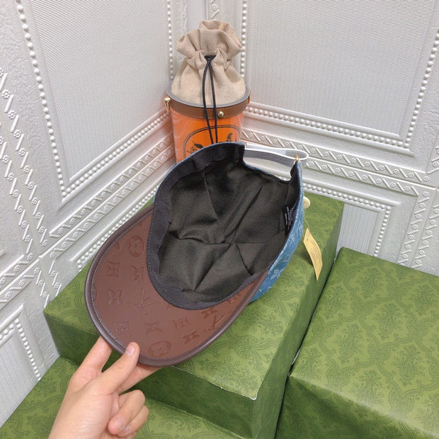 Looopix Louis Vuitton Denim Monogram Cap with Brown Leather Brim