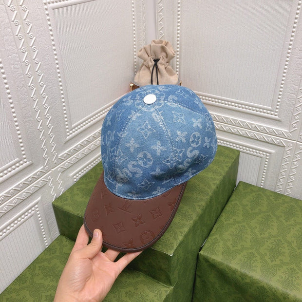 Looopix Louis Vuitton Denim Monogram Cap with Brown Leather Brim