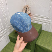 Looopix Louis Vuitton Denim Monogram Cap with Brown Leather Brim