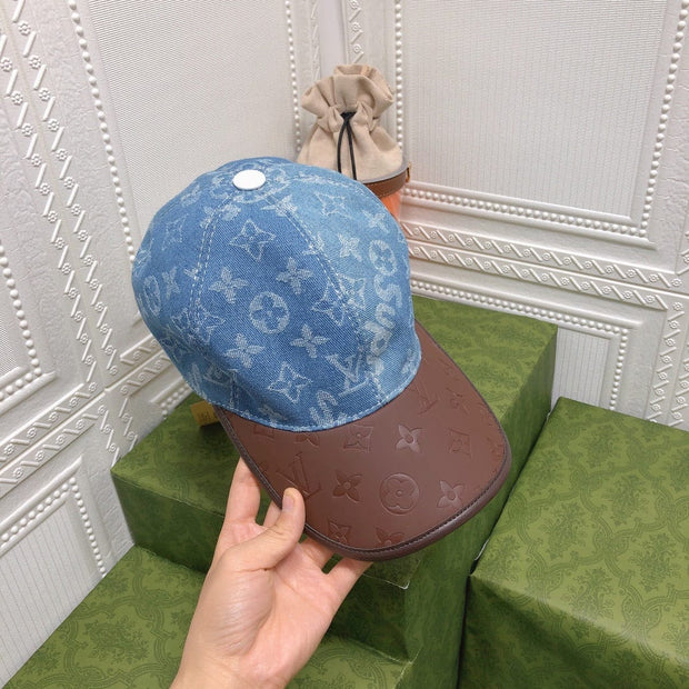 Looopix Louis Vuitton Denim Monogram Cap with Brown Leather Brim