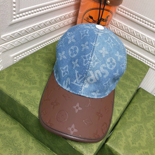 Looopix Louis Vuitton Denim Monogram Cap with Brown Leather Brim