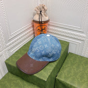 Looopix Louis Vuitton Denim Monogram Cap with Brown Leather Brim