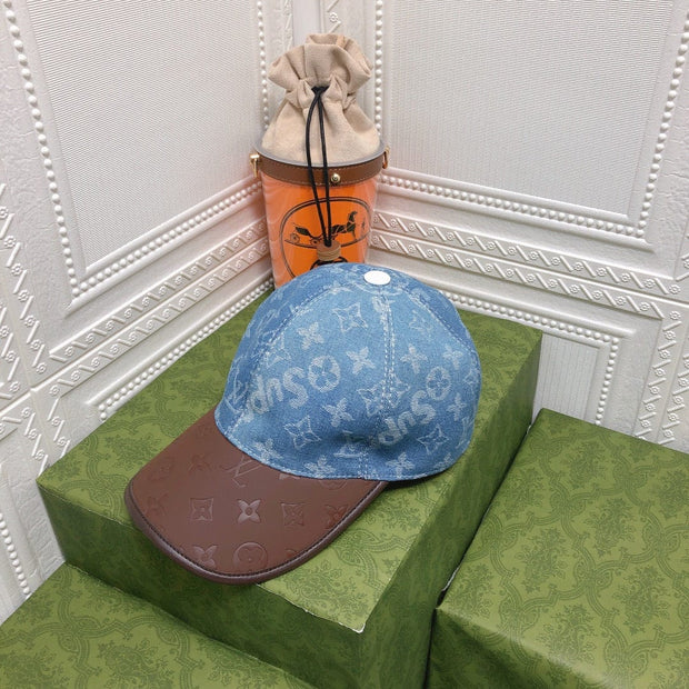 Looopix Louis Vuitton Denim Monogram Cap with Brown Leather Brim