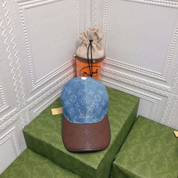 Looopix Louis Vuitton Denim Monogram Cap with Brown Leather Brim