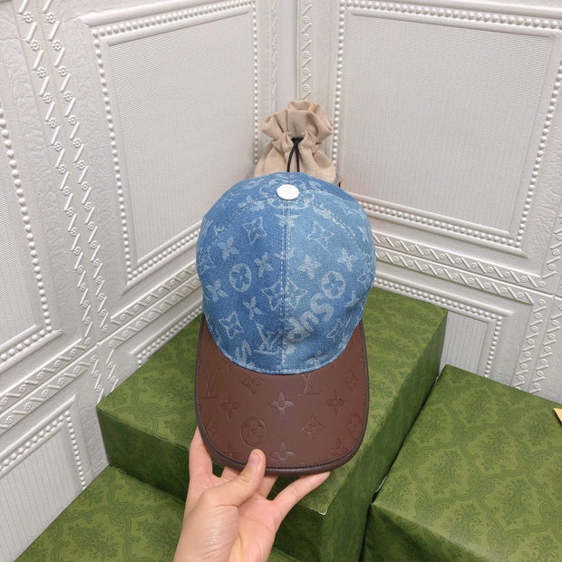 Looopix Louis Vuitton Denim Monogram Cap with Brown Leather Brim