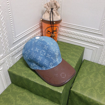 Looopix Louis Vuitton Denim Monogram Cap with Brown Leather Brim