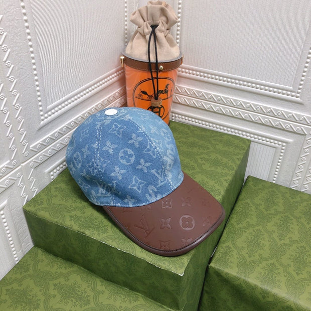 Looopix Louis Vuitton Denim Monogram Cap with Brown Leather Brim