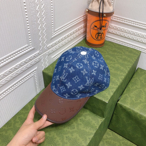 Looopix Louis Vuitton Denim Monogram Cap with Leather Brim