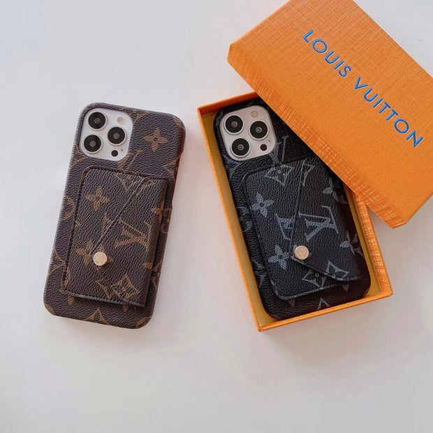 Looopix Louis Vuitton Leather Back Pocket Phone Case for iPhone 14