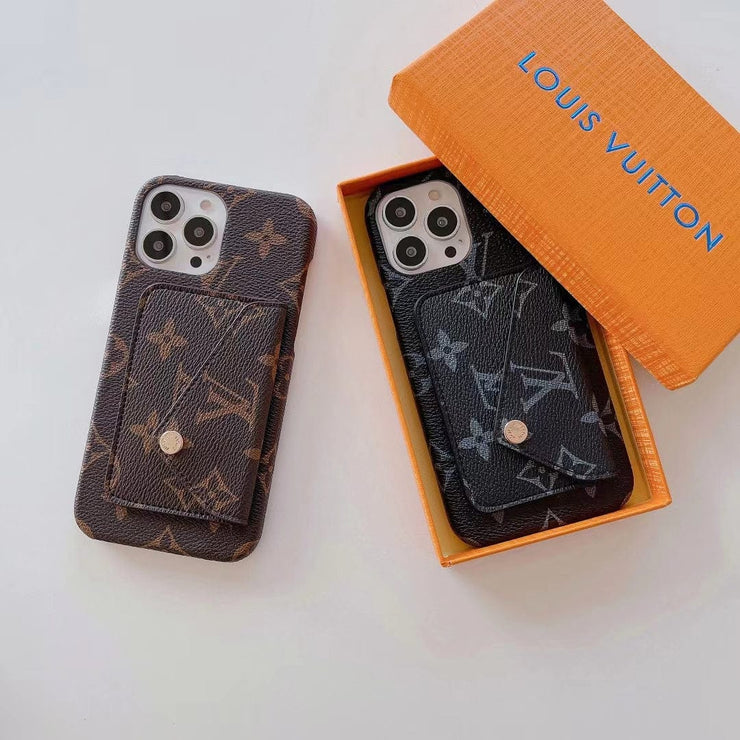 Looopix Louis Vuitton Leather Back Pocket Phone Case for iPhone 14