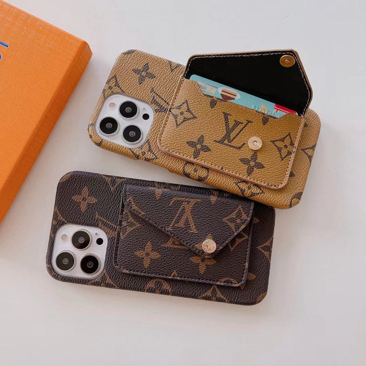 Looopix Louis Vuitton Leather Back Pocket Phone Case for iPhone 14