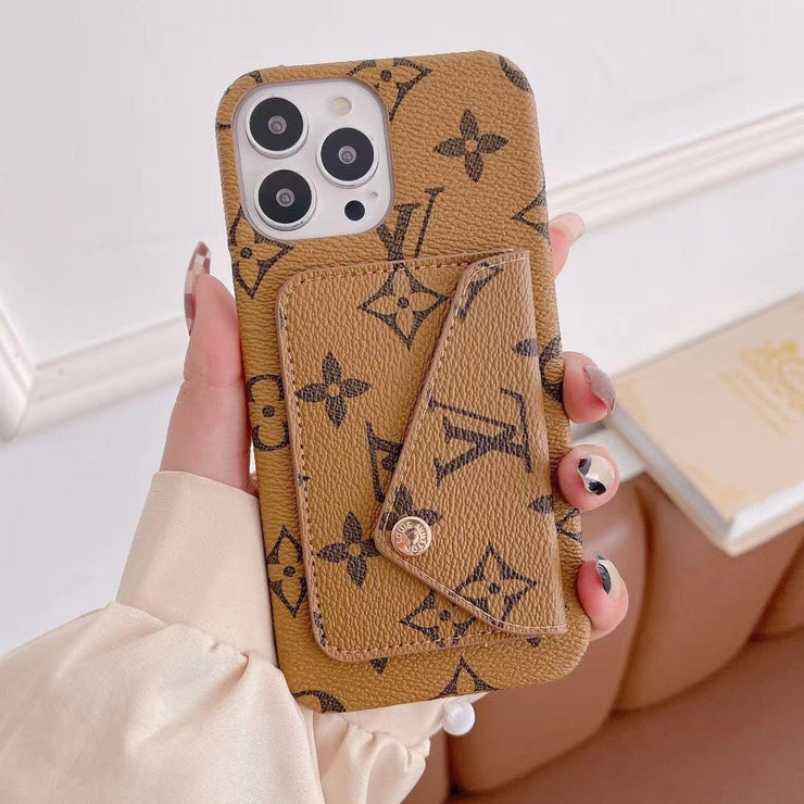 Looopix Louis Vuitton Leather Back Pocket Phone Case for iPhone 14