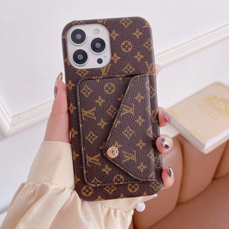 Looopix Louis Vuitton Leather Back Pocket Phone Case for iPhone 14