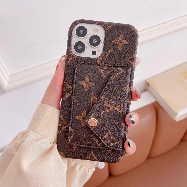 Looopix Louis Vuitton Leather Back Pocket Phone Case for iPhone 14