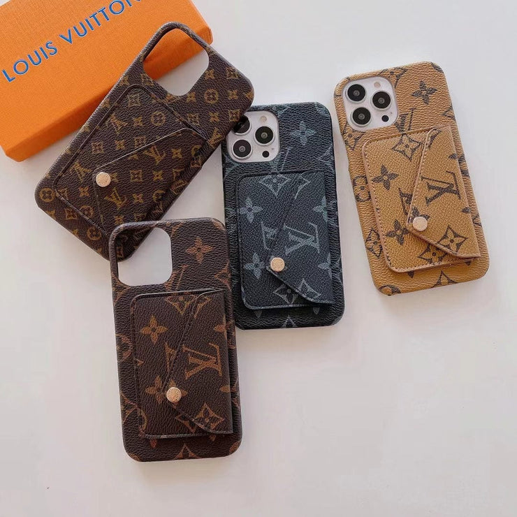 Looopix Louis Vuitton Leather Back Pocket Phone Case for iPhone 14