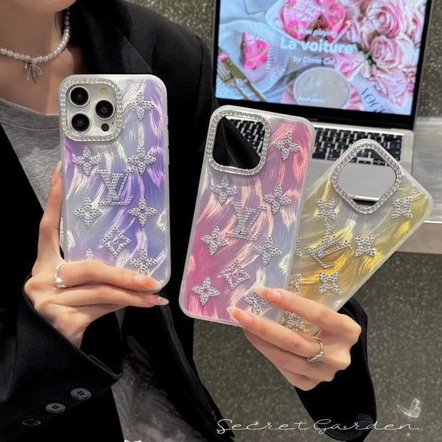 Looopix Louis Vuitton Marble Effect iPhone Cases with Rhinestone Monogram