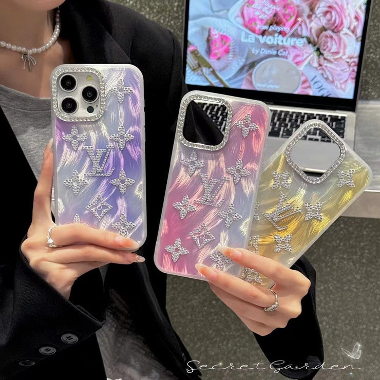 Looopix Louis Vuitton Marble Effect iPhone Cases with Rhinestone Monogram