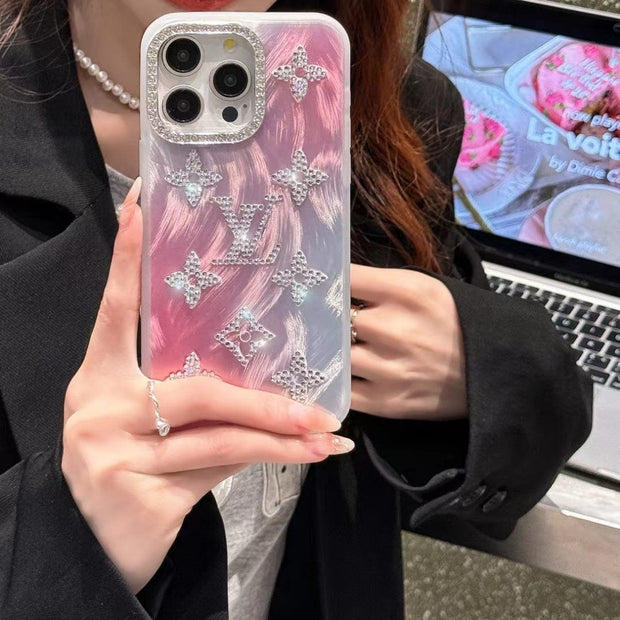 Looopix Louis Vuitton Marble Effect iPhone Cases with Rhinestone Monogram