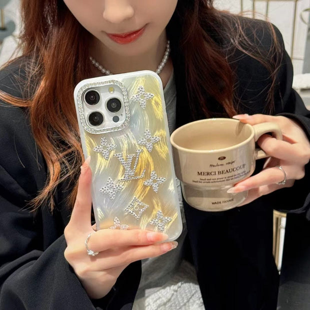 Looopix Louis Vuitton Marble Effect iPhone Cases with Rhinestone Monogram