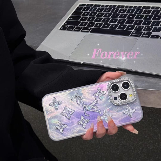 Looopix Louis Vuitton Marble Effect iPhone Cases with Rhinestone Monogram