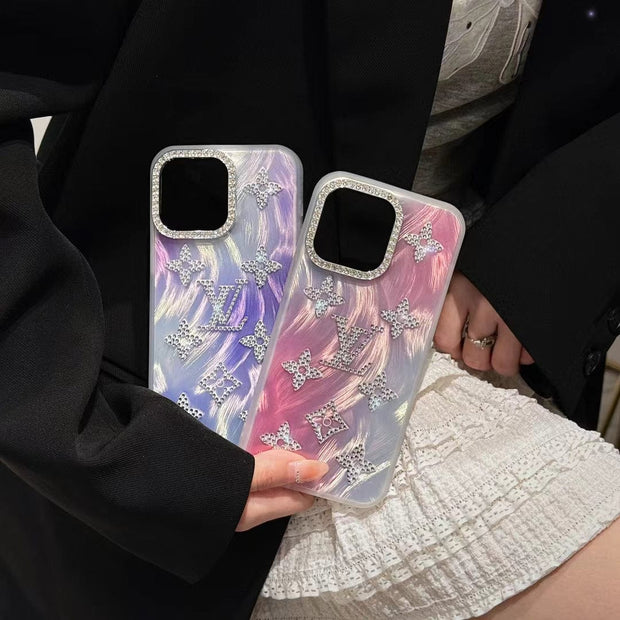 Looopix Louis Vuitton Marble Effect iPhone Cases with Rhinestone Monogram