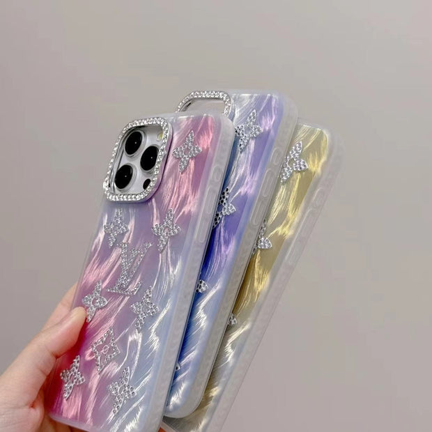 Looopix Louis Vuitton Marble Effect iPhone Cases with Rhinestone Monogram