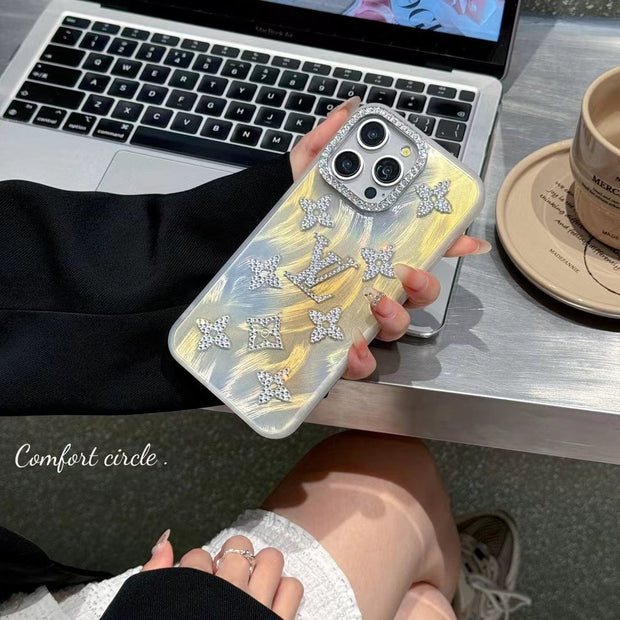Looopix Louis Vuitton Marble Effect iPhone Cases with Rhinestone Monogram