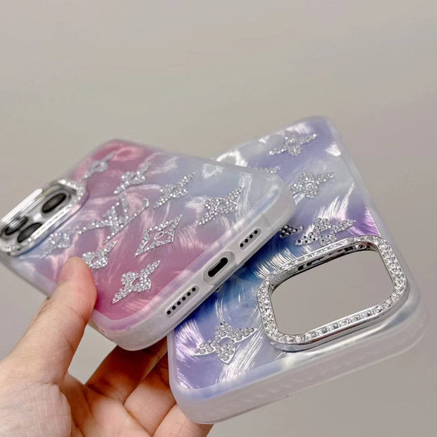Looopix Louis Vuitton Marble Effect iPhone Cases with Rhinestone Monogram