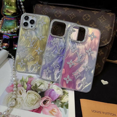 Looopix Louis Vuitton Marble Effect iPhone Cases with Rhinestone Monogram