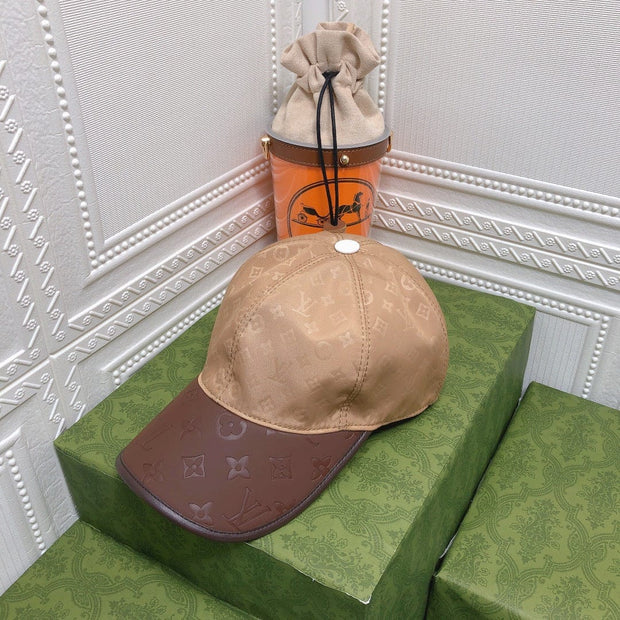 Looopix Louis Vuitton Monogram Beige Cap with Brown Leather Brim