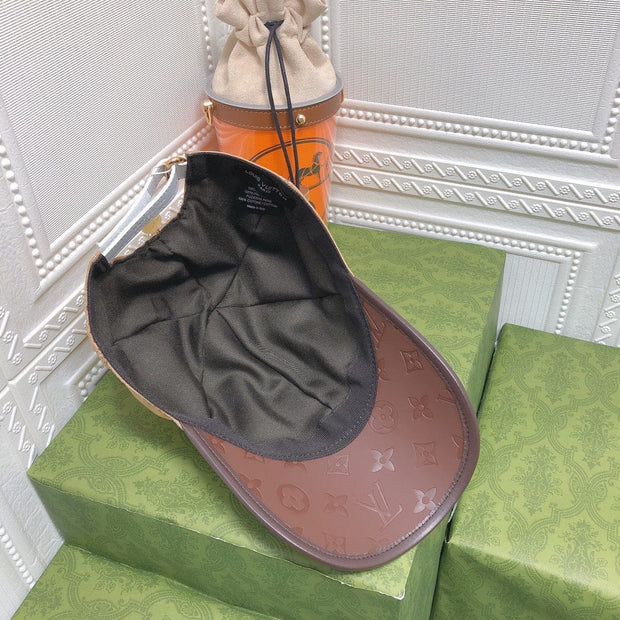 Looopix Louis Vuitton Monogram Beige Cap with Brown Leather Brim