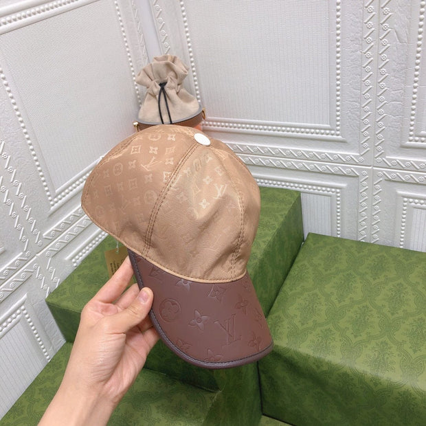 Looopix Louis Vuitton Monogram Beige Cap with Brown Leather Brim