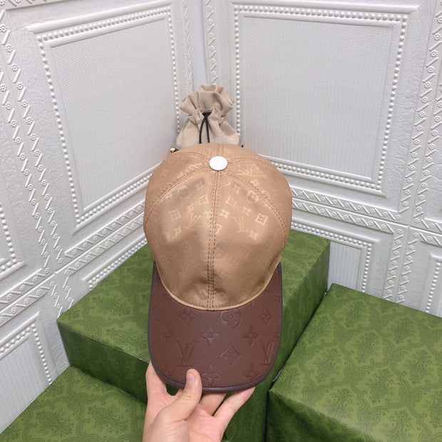 Looopix Louis Vuitton Monogram Beige Cap with Brown Leather Brim