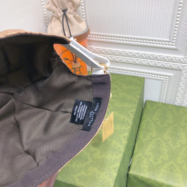 Looopix Louis Vuitton Monogram Beige Cap with Brown Leather Brim