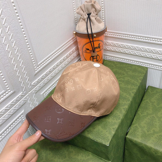 Looopix Louis Vuitton Monogram Beige Cap with Brown Leather Brim