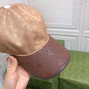 Looopix Louis Vuitton Monogram Beige Cap with Brown Leather Brim