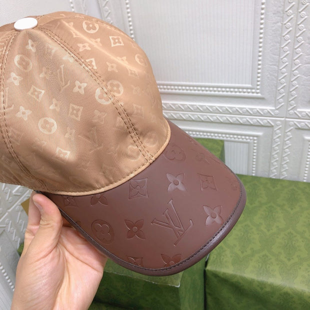 Looopix Louis Vuitton Monogram Beige Cap with Brown Leather Brim