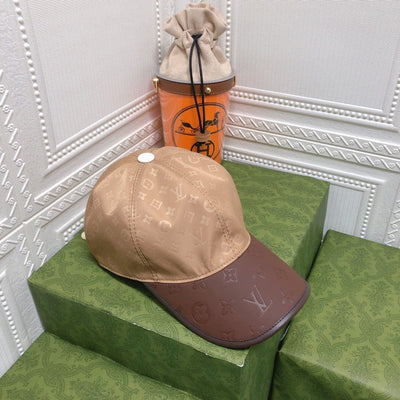 Looopix Louis Vuitton Monogram Beige Cap with Brown Leather Brim