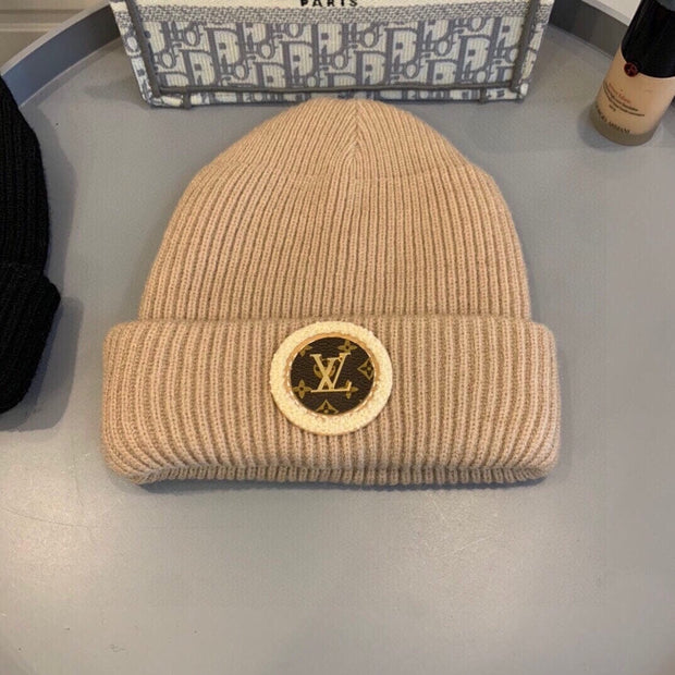 Looopix Louis Vuitton Monogram Beige Wool Beanie